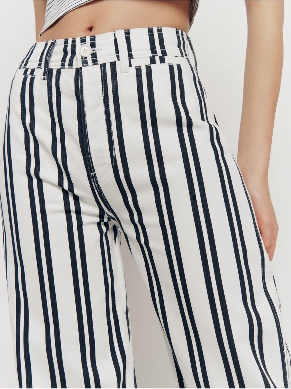 Reformation Striped High-Waist Wide-Leg Jeans - White & Black